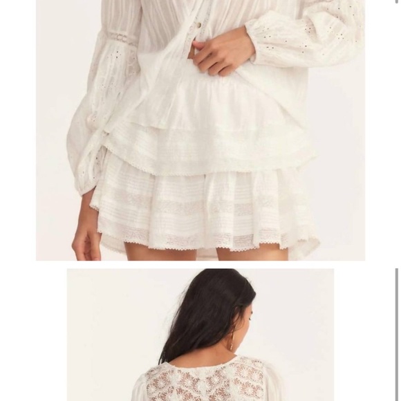 NEW LOVESHACKFANCY Lillith blouse in true white- xs - Picture 2 of 7